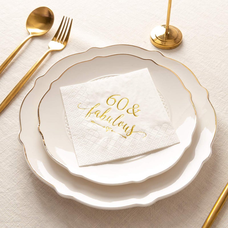 Crisky 3-Ply 60 and Fabulous Cocktail Napkins Gold for Women 60th Birthday Decorations, 60th Birthday Bevergae Dessert Table Supplies, 50Pcs - Image 3